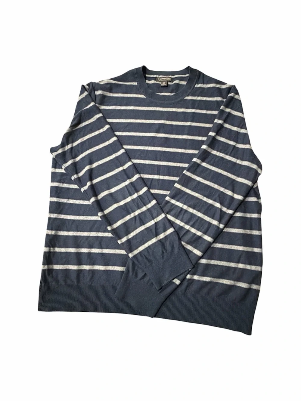 Banana Republic Pima Cotton Cashmere Striped Navy Grey Sweater Men’s Size XL